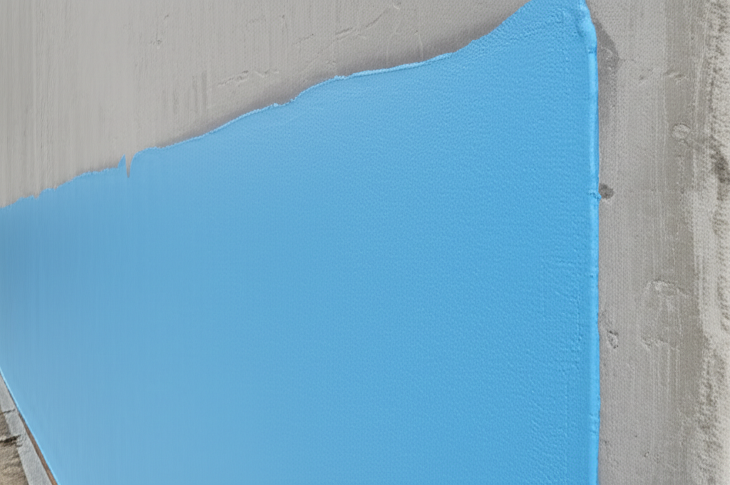 Elevated view of concrete wall surface showing substrate preparation